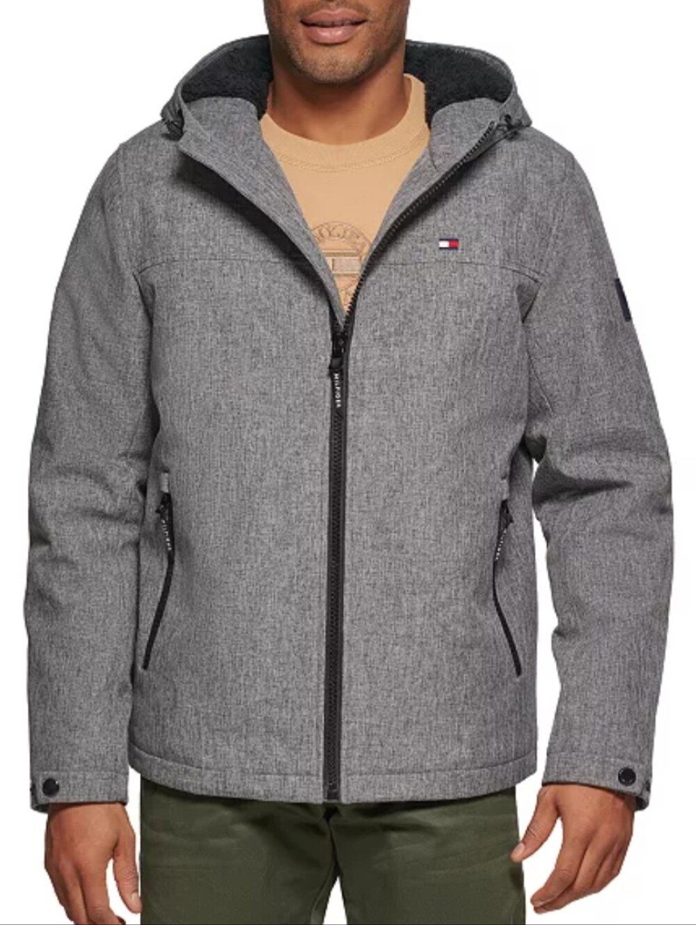 TOMMY HILFIGER Men’s Gray Softshell Jacket Performance Hooded Size Medium